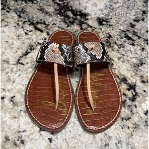 Sam Edelman Gus Sandals Women 8 Brown Snakeskin Croc Embossed Leather Flat